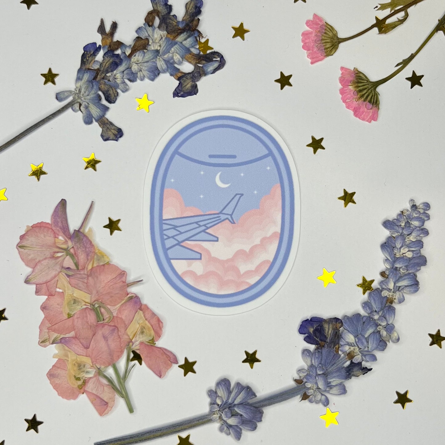 Periwinkle Rose Sky Plane Window Sticker