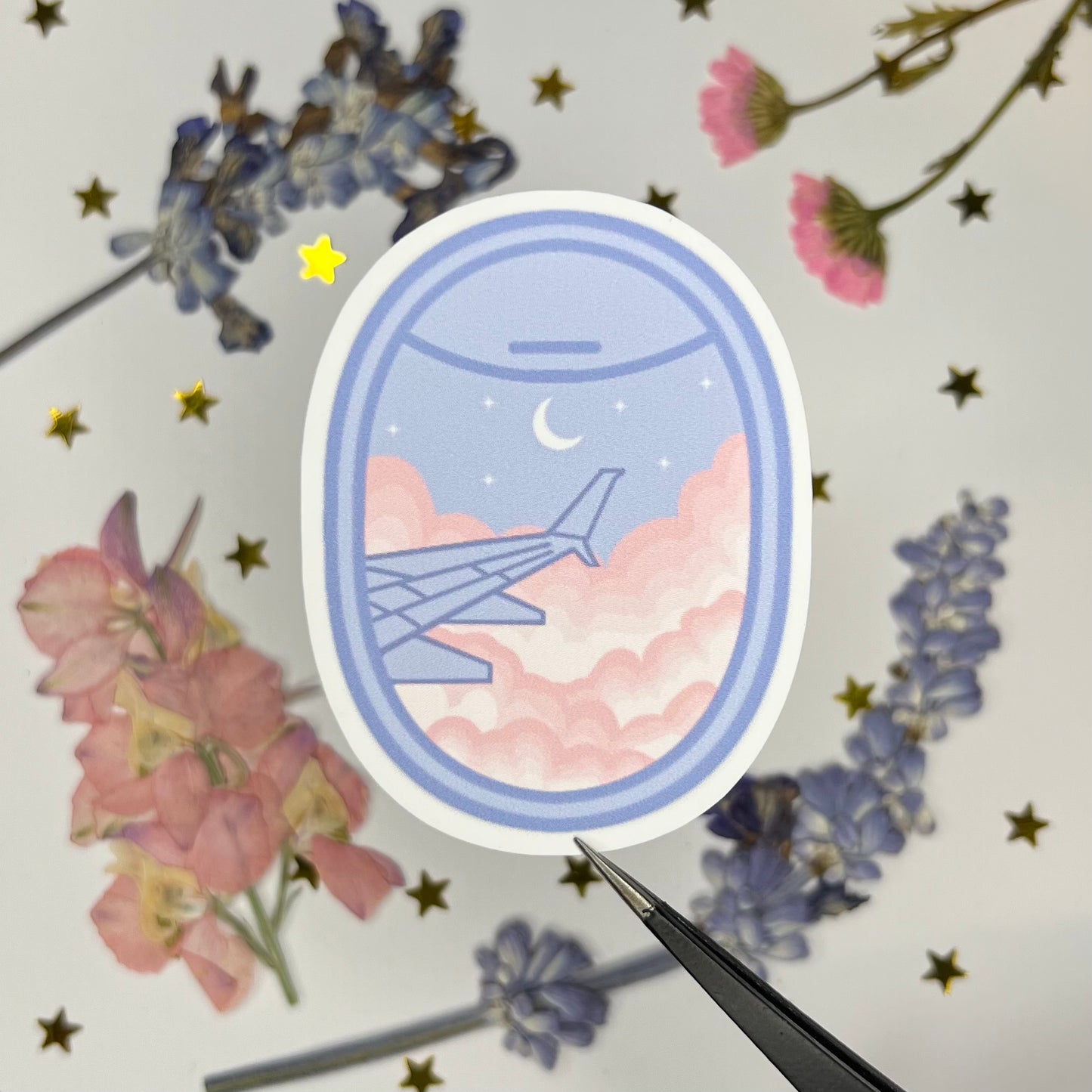 Periwinkle Rose Sky Plane Window Sticker