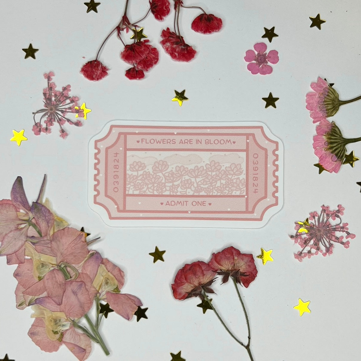 Flowers are in Bloom Ticket Sticker