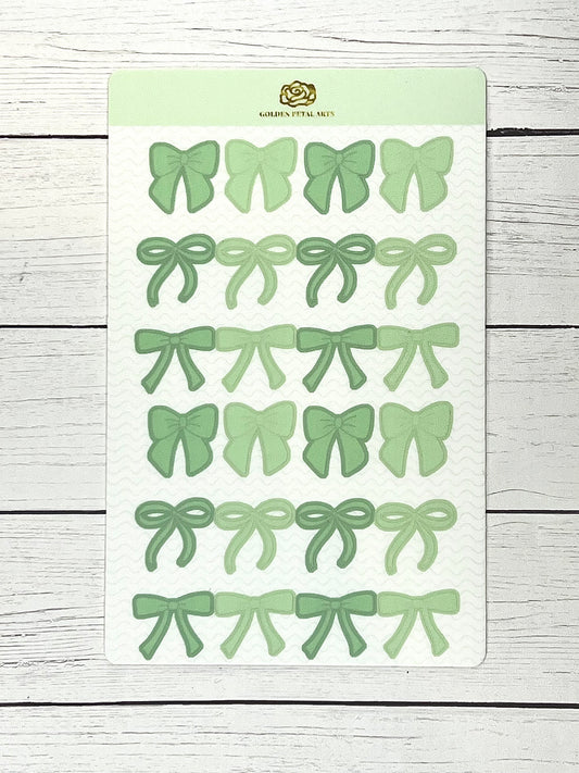 Green Coquette Bows Sticker Sheet (1 pc)