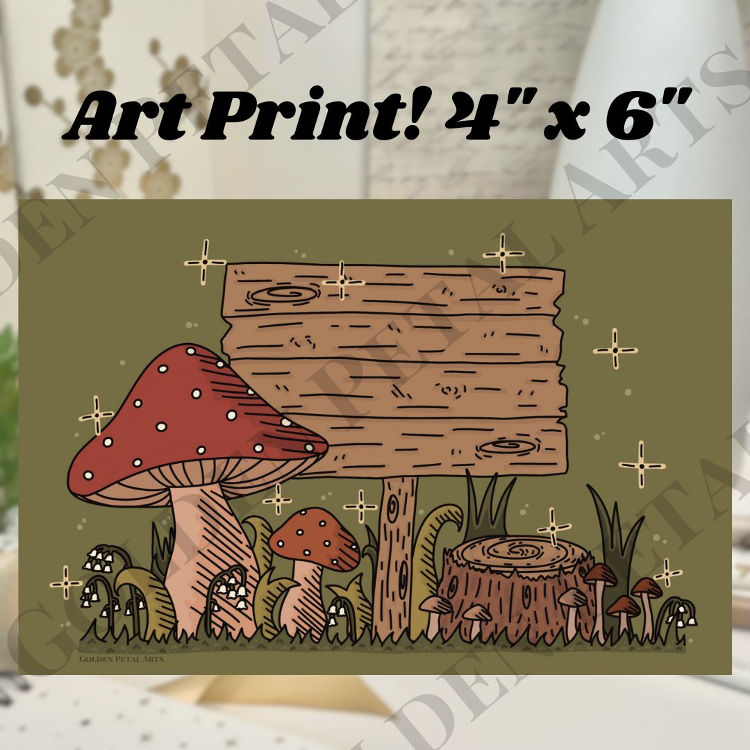 Mushroom Garden with Blank Board Art Print