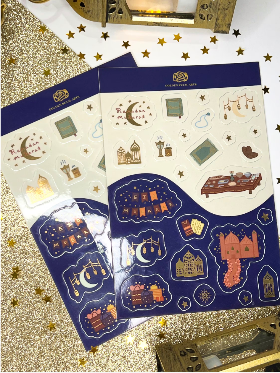 Ramadan & Eid Gold Mirror Glossy Sticker Sheet (1 pc)